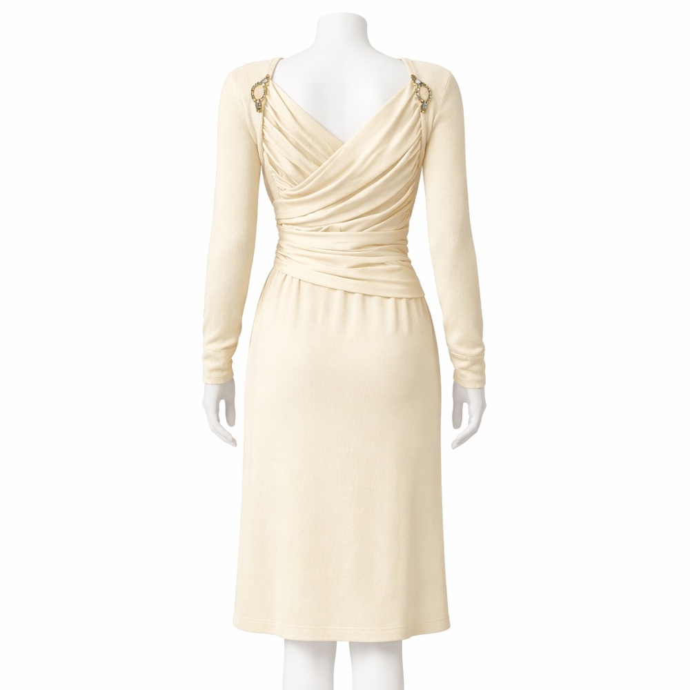Vintage 70’s 80’s St. John Santana Knit Dress Ivory Cream Wedding Bride Size S - Picture 3 of 12